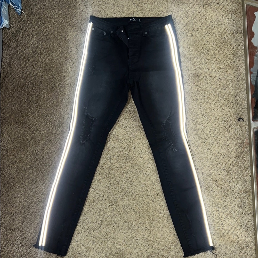 KDN Black Jeans with Reflective Stripes